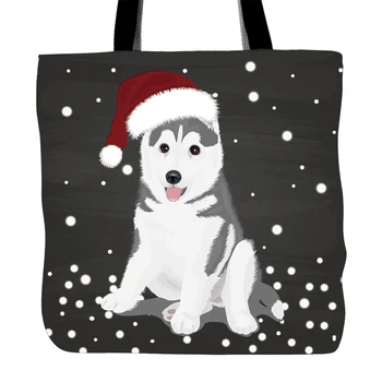 

Welcome Winter Snow Back Printed Tote Bag For Shopping Food Convenience Women Shoulder White Canvas Hand Bags Cute Puppy