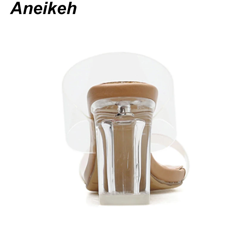 Aneikeh 2019 летние лаконичные полиуретановые Тапочки женские прозрачные квадратные