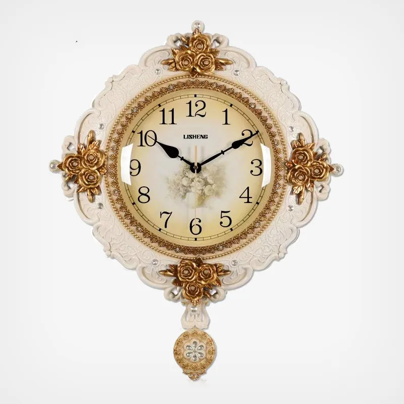 

Art Retro Creative Wall Clock Modern Design European American Living Room Digital Wall Clock Mute Pastoral Quartz Clock 40C241