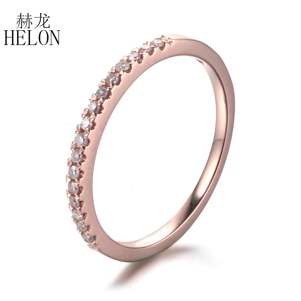 

HELON Solid 10k Rose Gold Pave 0.2ct Natural Diamonds Wedding Engagement Ring Diamonds Anniversary Women's Jewelry Ring