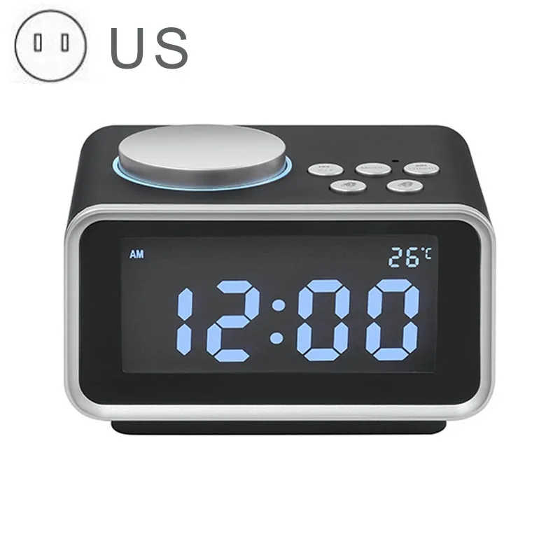 1 шт. светодиодный цифровой будильник FM Радио Громкий будильник для тяжелых спящих с яркостью диммер двойной будильник 2 usb порта для зарядки - Цвет: Black-US