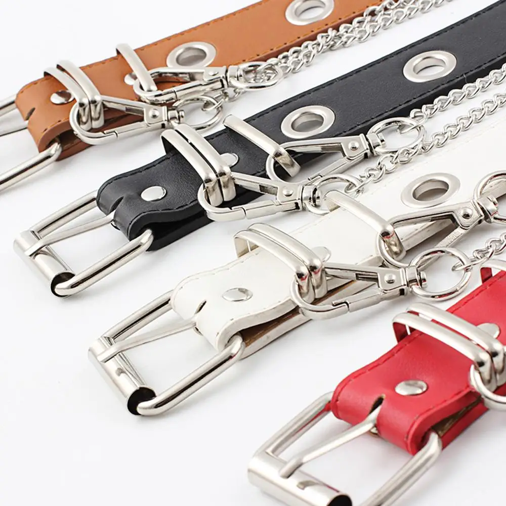 

Women Waist Belt Chain Punk Hip-hop Trendy Female Belts Lady Fashion Buckle PU leather Waistband