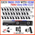 Home security CCTV DVR 32Channel H.264 Standalone DVR network video with 32pcs sony ccd 700tvl waterproof cctv cameras
