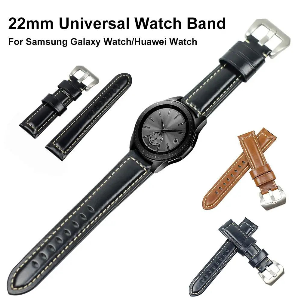 

Newest Leather Silver Buckle Universal 22MM Strap For Samsung Galaxy Watch / Huawei Watch 22MM Leather Strap 22MM Watch Bands