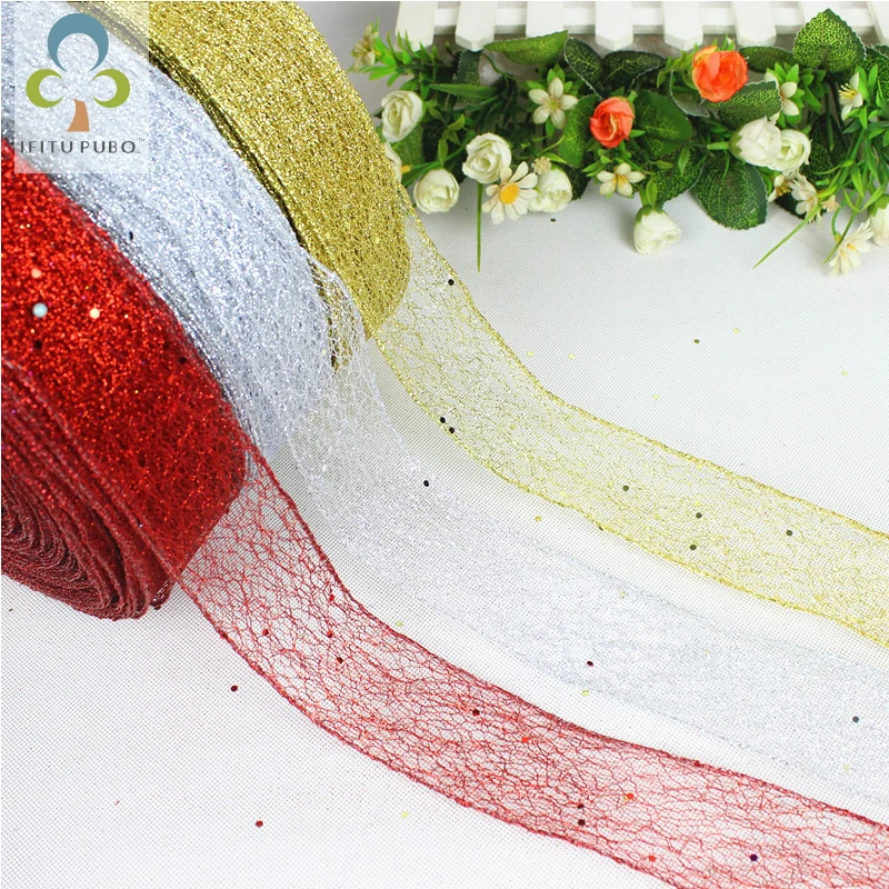 200*5cm Lace Net Ribbons Red/Silver/Gold Christmas Ribbon Christmas Bow