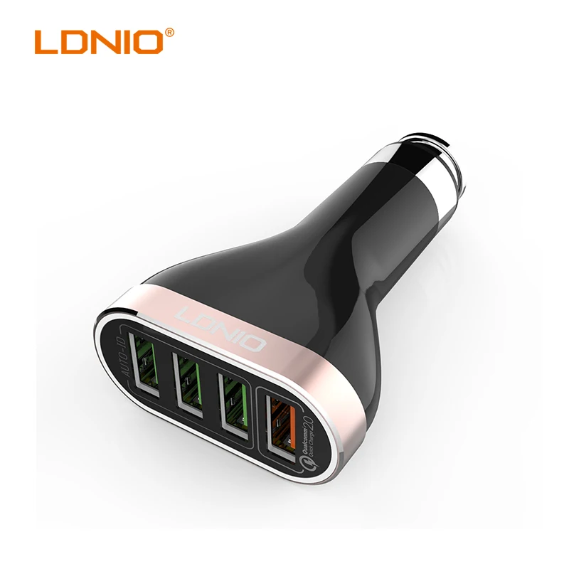 

LDNIO Car Charger Black And Green/Rose Golden Rim Color With Four USB Port One Support QC2.0 Quick Charging For Smart Phone