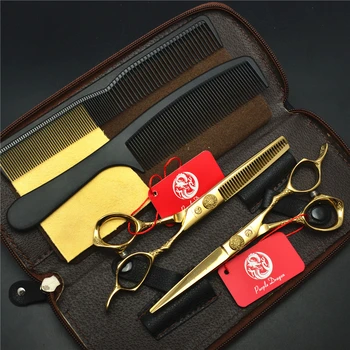 

4Pcs Suit 6 Inch Golden Professional Human Hair Scissors Hairdressing Combs + Cutting + Thinning Shears Hair Styling Tools Z9001