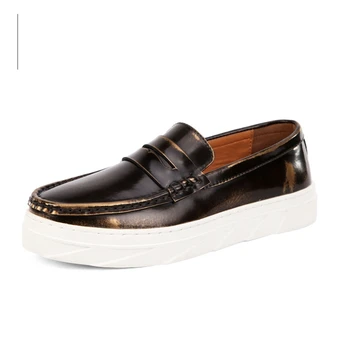 

Nice Royal Blue Loafers Men Leather Shoes Non-slip Wear Loafers Rihanna Creeper Flats Men Casual Shoes Comfort Moccasins 6281