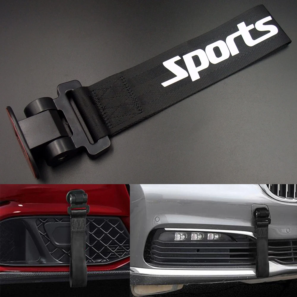 

Black Universal Car/Auto Racing Sports Style Tow Towing Rope Hook Strap Front Rear Bumper Body Trunk Decoration Sticker Bar Kit