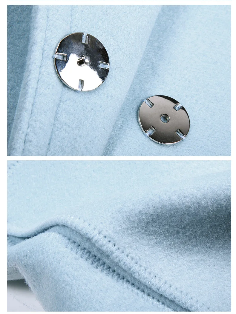 Femmes Lâche cou Tranchée À Nouvelle Arrivée Long Manteau Hiver C2655 Laine Bleu Élégante Mode Automne Manches Longues Pu Style Ciel O 2018 dOnqz8Zd