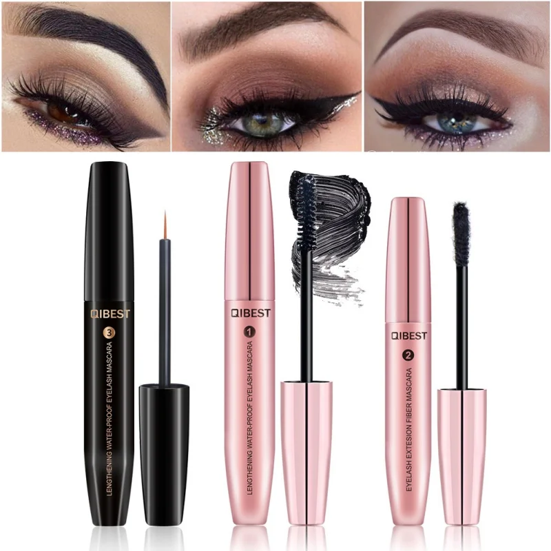 

QIBEST 4D Silk Fiber Eyelash Mascara Makeup Waterproof Eyelash Growth Enhancer Longer Eyelashes Thicker Kits Cosmetics Recommend