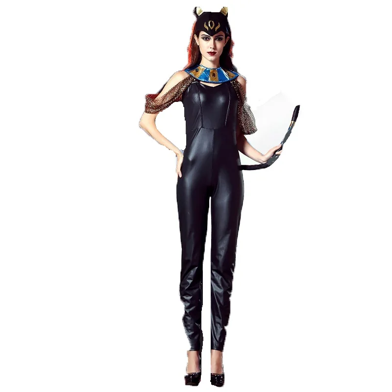 Sexy Clubwear Faux Leather Jumpsuit Catsuit Catwoman Costume Cleopatra