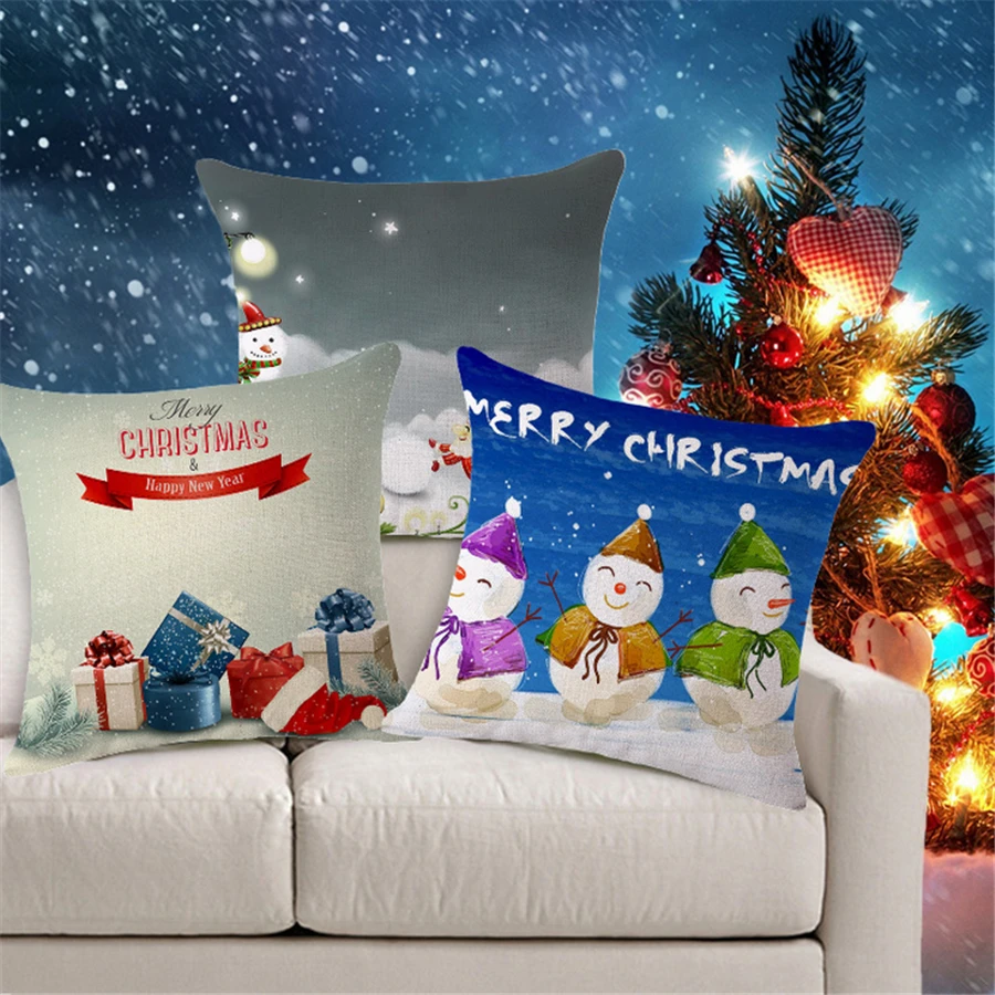 Square Nordic Europe Merry Christmas Sofa Throw Pillowcase Cushion