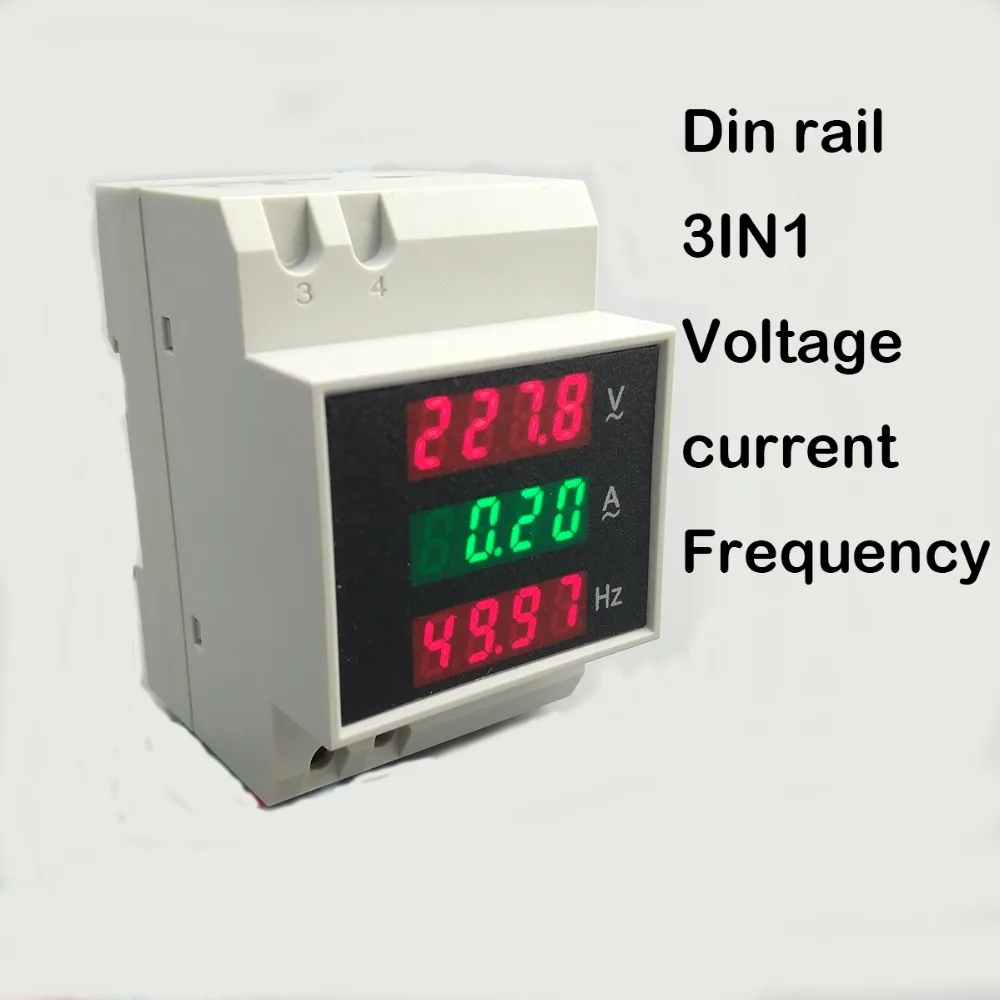 3 в 1 Din рейка светодиодный измеритель напряжения тока частоты 80 300 200 450 0 100A