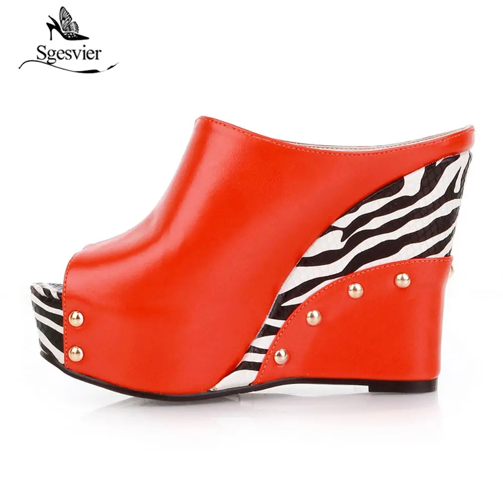 Sgesvier 2022 Black White Stripe Summer Style Sexy Sandals Women's Wedges Slippers High Platform Heels for Shoes Woman B358