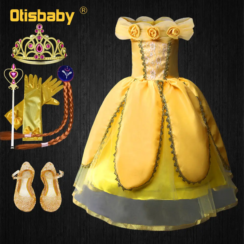 Beauty and the Beast/рождественское платье для малышей Fantasia Belle элегантные кружевные