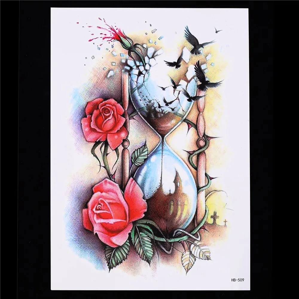 8 Pieces Rose Flower Pattern Design Tattoo Sticker Sand Clock Heart Temporary Leg Body Art Tattoo Sticker Sexy DIY Product HB#40 (9)