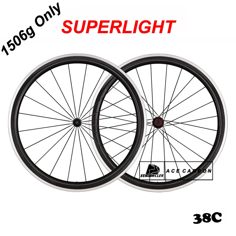 

1506g Super light 700c 38mm Carbon Clincher Road Bike Wheels Bicycle Wheel set Aluminum Alloy Brake Track 20 24 Holes UD 3K