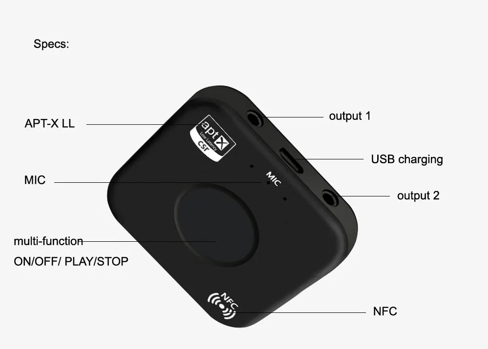 CSRA64215 беспроводной аудио приемник адаптер B7 PLUS Bluetooth 4,2 приемник APT-X NFC CVC6.0 Встроенный микрофон AUX Out