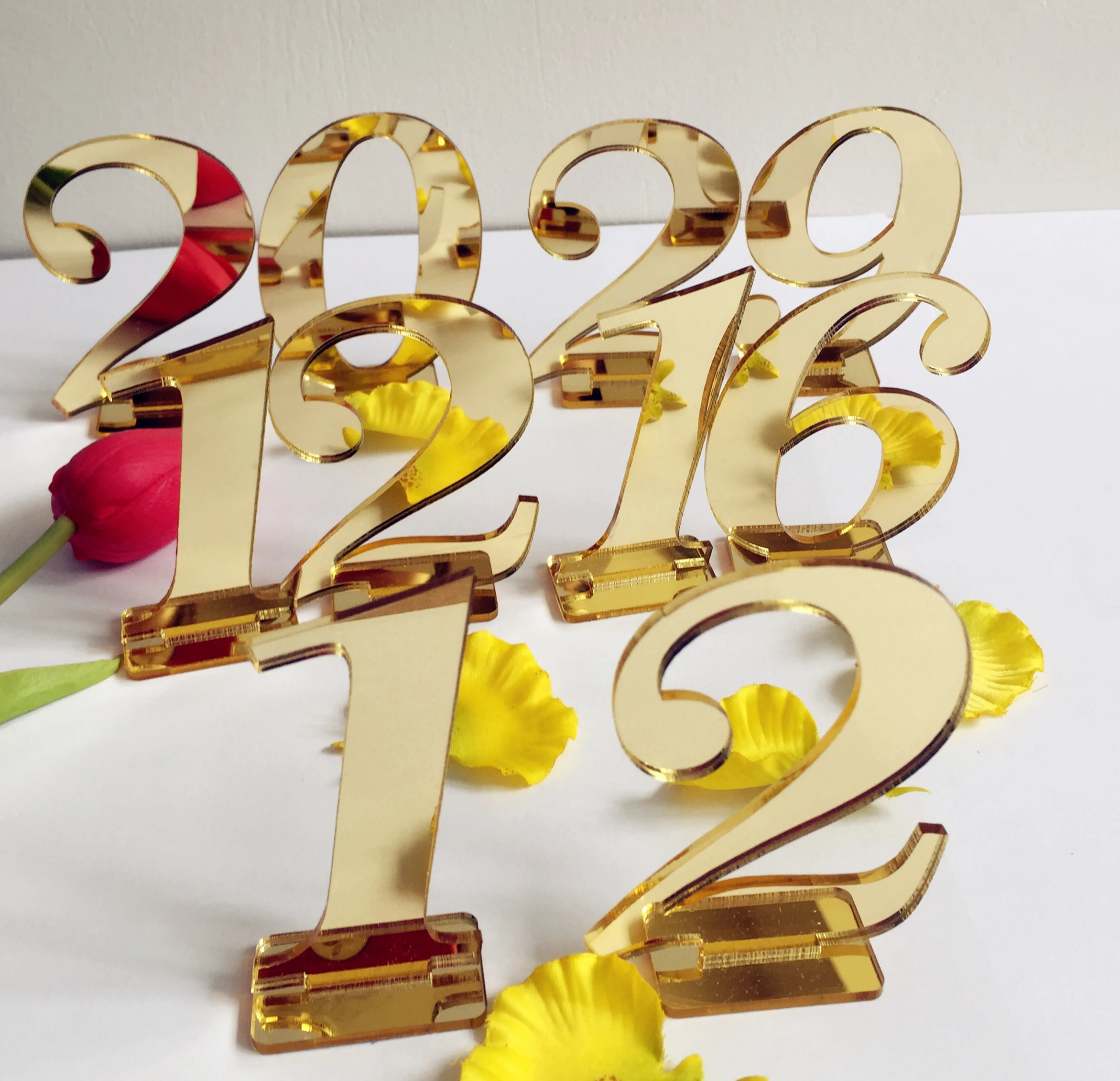 

Gold Mirror Table Numbers Signs Acrylic for Wedding Birthday Party Table Seat Card Decorations