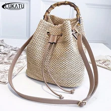 LUKATU, сумка из ротанга, ручная работа, тканая, с деревянной ручкой, из искусственной кожи, с пряжкой, сумка на плечо, летняя сумка, сумки для женщин, Bolsa Feminina
