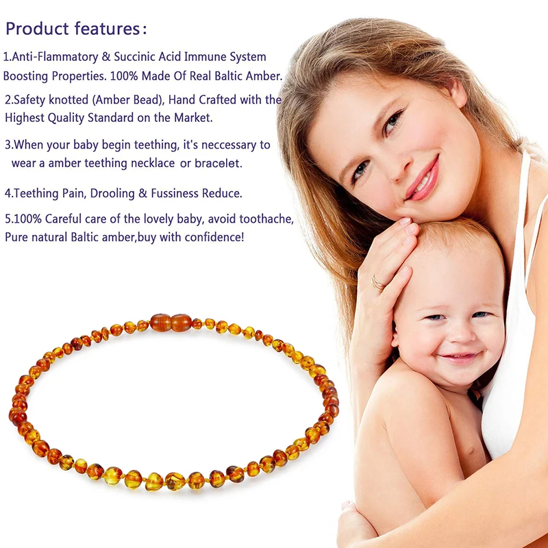 Baltic Ambers Teething Necklace For Babies (Unisex) (Lemon) - Anti Flammatory,Natural Certificated Oval Baltic Jewelry 14-33cm - Image 4