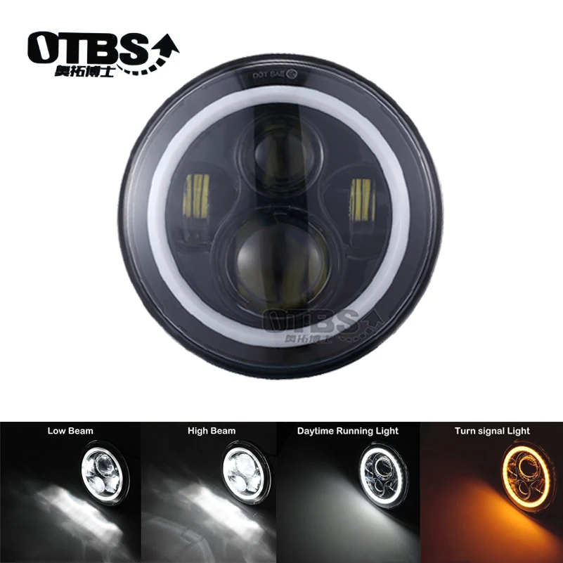 OTBS 7 дюймов круглые светодиодные фары Halo Angle Eyes + указатель поворота для Harley