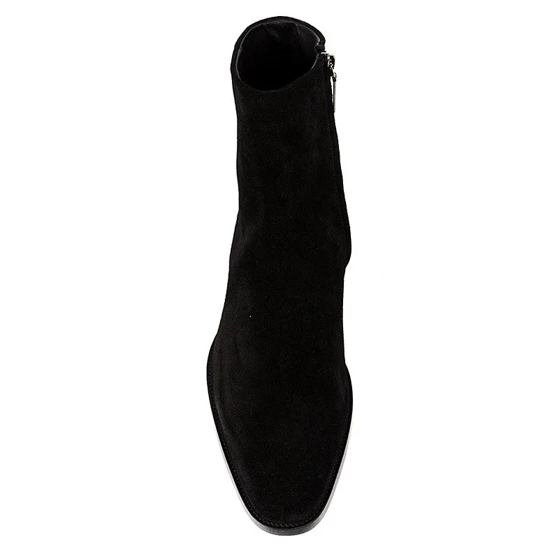 Высокие замшевые ботинки на молнии в ретро-стиле черного цвета в британском стиле полусапожки с острым носком в байкерском стиле