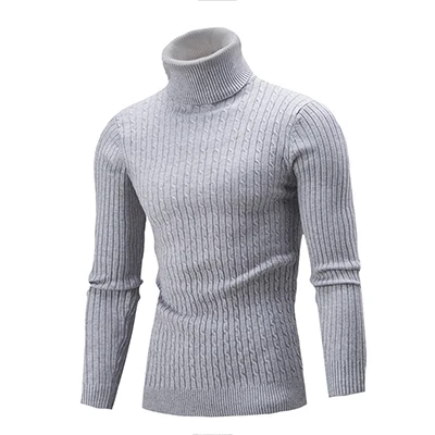 Новое поступление мужской свитер зимний бренд однотонный простой тонкий мужской свитер с высоким воротником мужская верхняя одежда, джемпер вязаные пуловеры, Свитера - Цвет: lightr gray