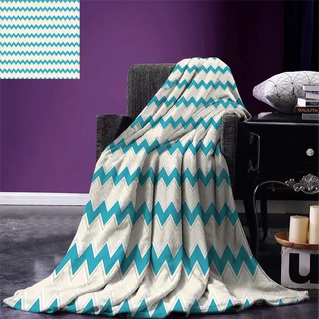 teal throw blanket horizontal zigzag lines chevron triangles pattern
