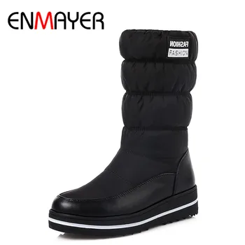 

ENMAYER Wedges Shoes Woman Winter Boots Warm Shoe Short Mid-calf Boots for Women Plus Size 35-44 Black Blue Red Womens