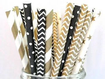 Black and Gold Mixed Paper Straws