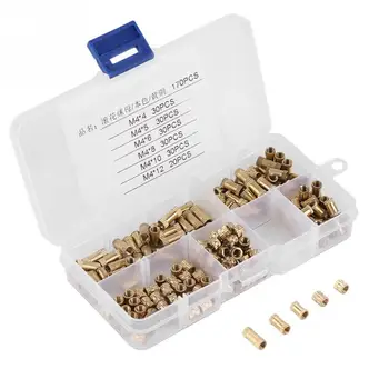 

170Pcs/Set M4 Knurled Nut Brass nut Cylinder Knurled Threaded Round Insert Embedded Nuts Assortment Kit Fastener
