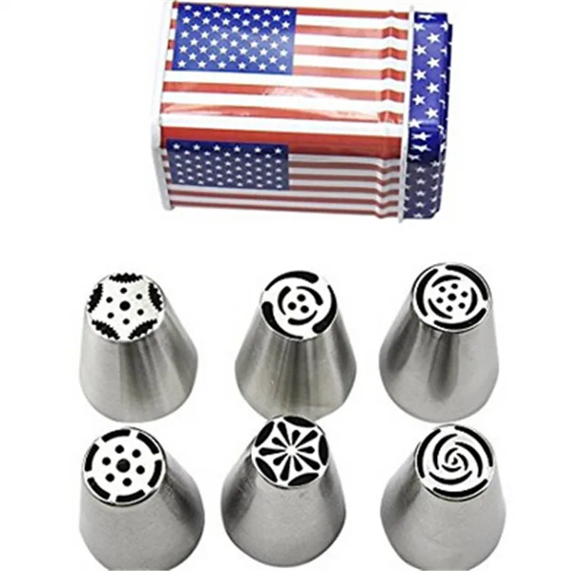 6PCS/Set Russian Tulip Random with one tin Stainless Steel Icing Piping