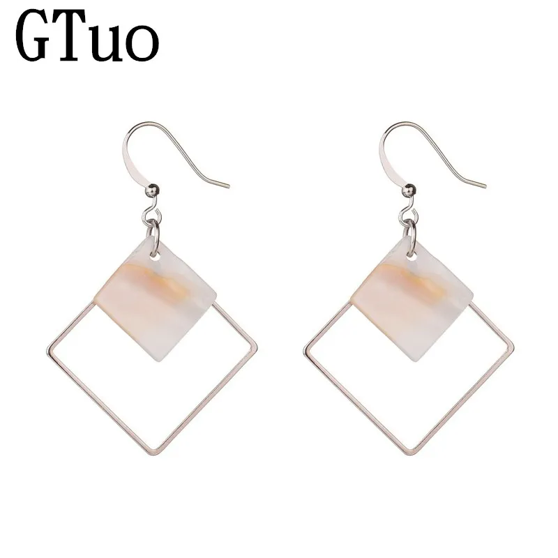 

New Earrings 2019 Natural Shell Simple Silver Big Hollow Square Drop Earrings for Women Long Fashion Handmade Jewelry Wholesale