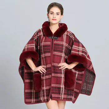 

Mingjiebihuo New fashion women's fashion plaid temperament wild big shawl warm thick comfortable soft loose fur collar poncho
