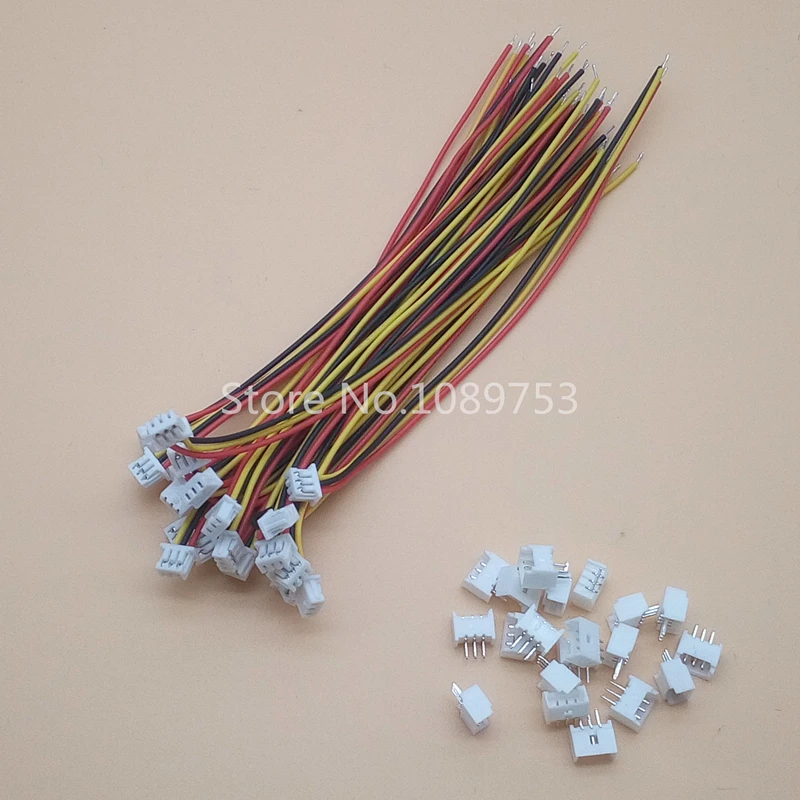 JST 1.25mm Right Angle Connectors - 2-Pin & 3-Pin Male/Female Plug With Wires, 20 Pack (3 Pin Shown)