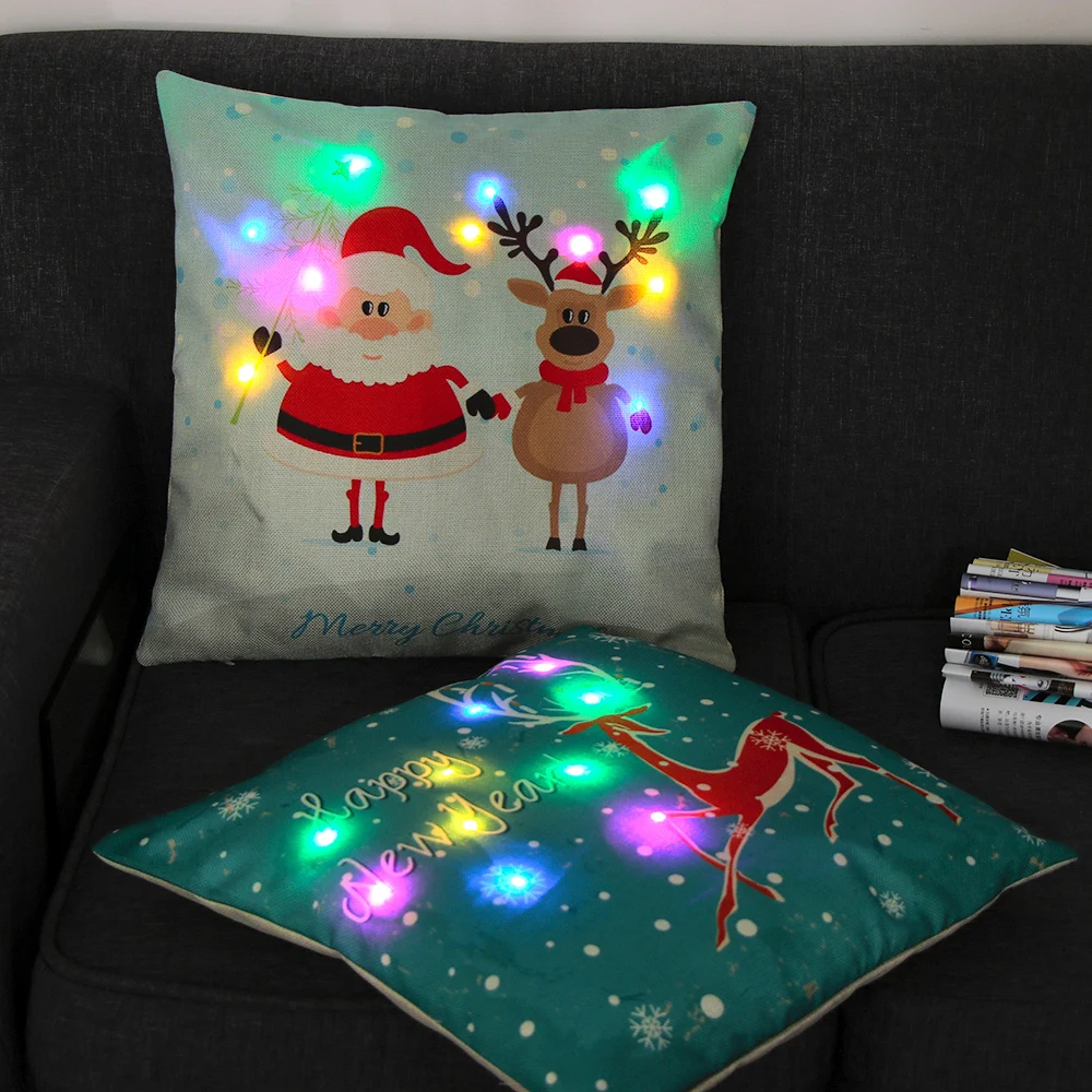 45x45cm LED Lights Christmas Pillow Cover Cases Xmas Luminescent Lamp