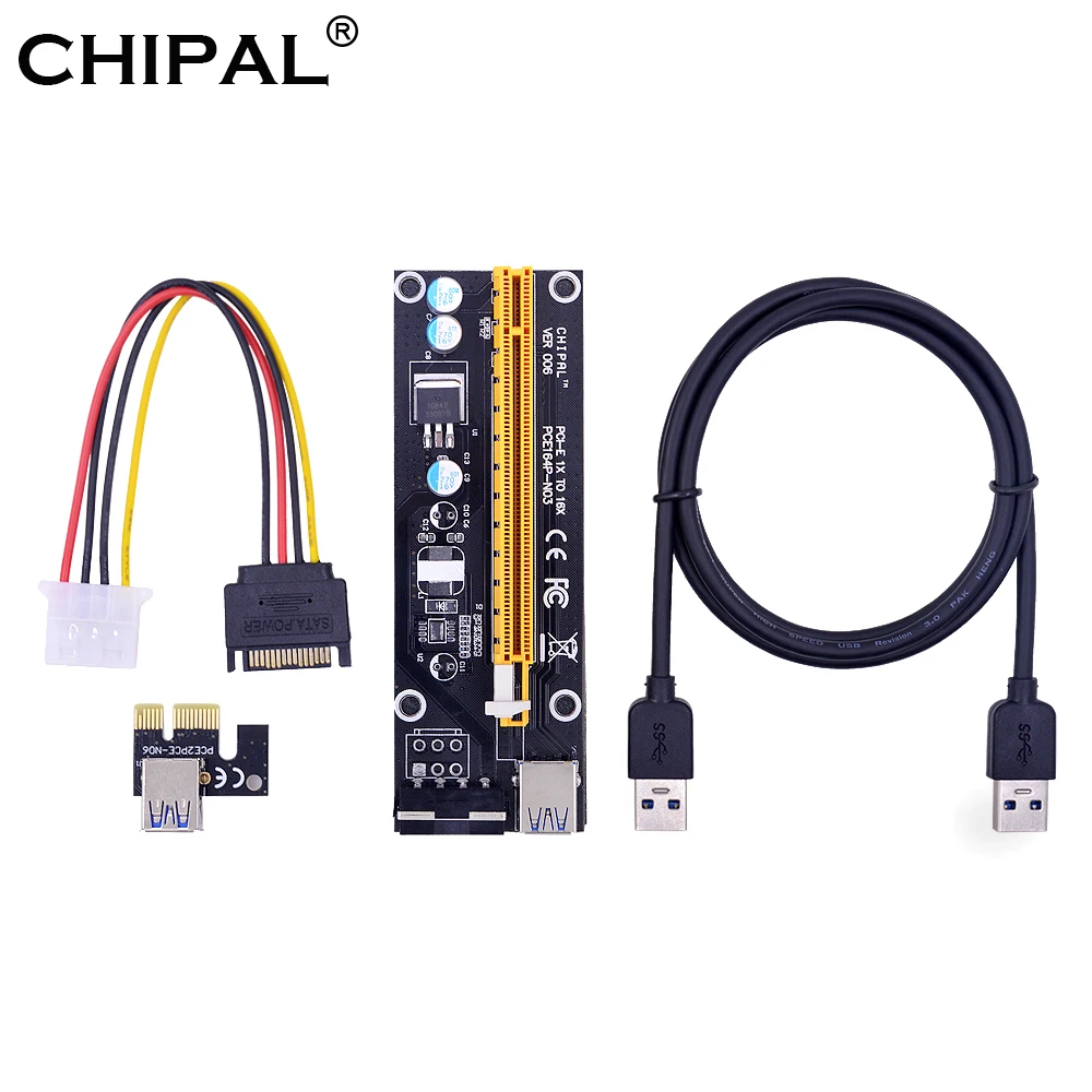 CHIPAL 100 см VER006 PCI-E Райзер-карта PCI Express 1X до 16X адаптер SATA 4-контактный кабель питания
