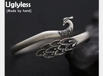 

Uglyless Real S 990 Fine Silver Peacock Bangles for Women Vintage Ethnic Handmade Animal Opening Bangle Phoenix Exotic Jewelry