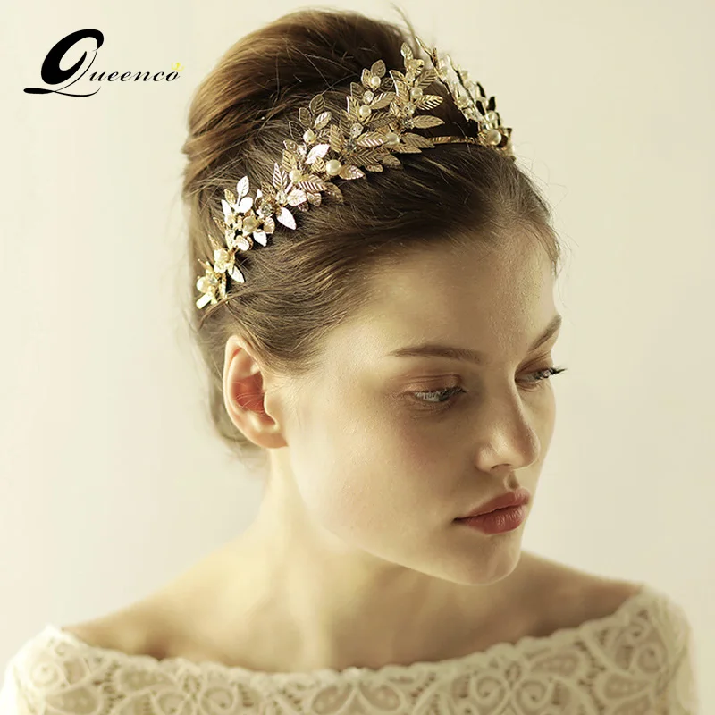 Buy Gold Tiara Bridal Hair Accessories Crown Handmade Pearls Wedding Hair