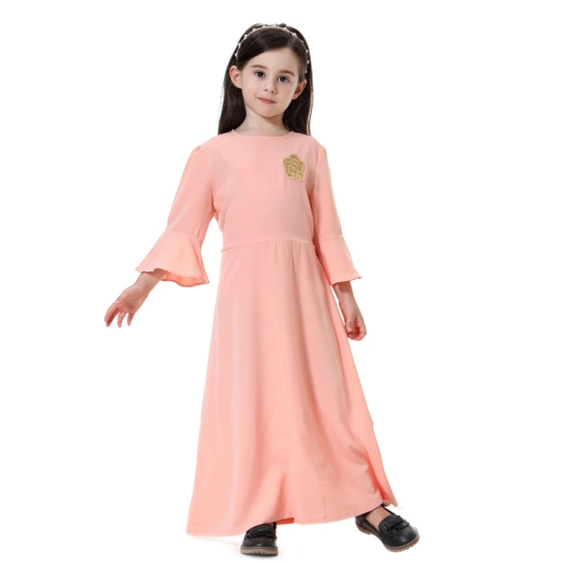 Мусульман Исламская Абая кафтан подходит для девочек ростом 90-160 см для девочек 3 стиля арабское дубайское Саудовская Малайзии для девочек короткий рукав длинное платье - Цвет: Style2 P