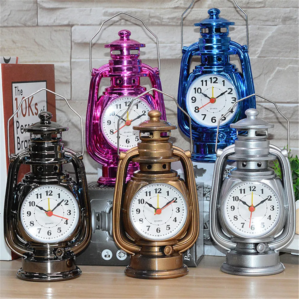 

Whole Sale Mini Retro Oil lamp Alarm Clock Desktop Table Bedside Clocks Adults Travel Clock Home Decor A2187c