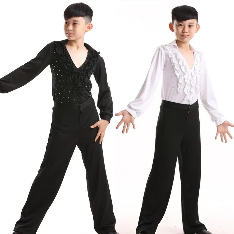 Латинский танец сальсы костюм мужской Детский бальный танцевальный костюм для вечеринки Топы+ штаны латиноамериканские