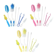 Твердая 7 шт Детская щетка для чистки бутылки инструмент соска 360 градусов вращающаяся губка кормления чашки щетки для соломинок