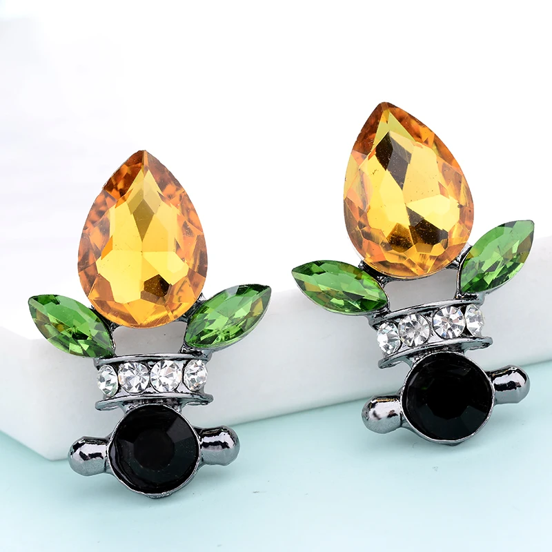LUBOV New Fashion Water Stud Earrings Fire Flame Design Trendy Gold Color Glass Piercing For Women Girls Gift Jewelry | Украшения и