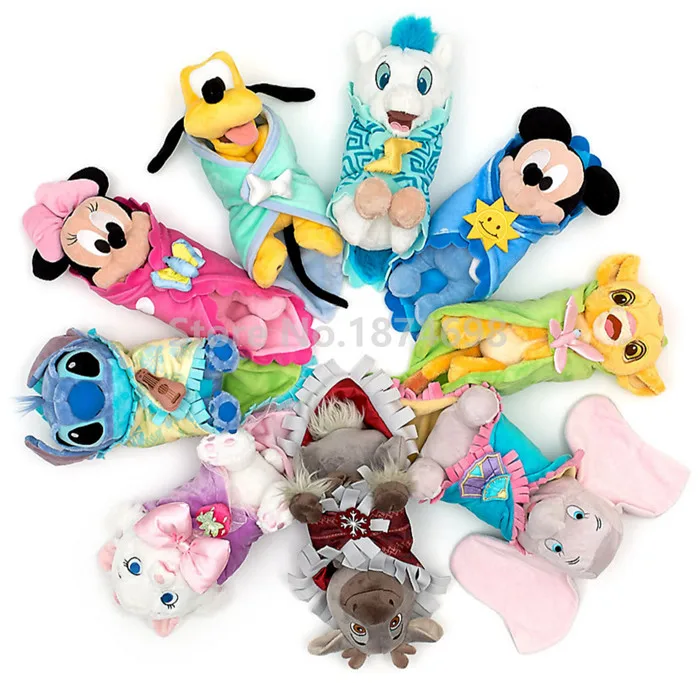 

Cute Babies Baby Mickey Minnie Pluto Dog Stitch Angel Simba Marie Cat Dumbo Sulley Hercules Pegasus With Blanket Plush Toy