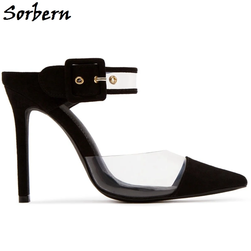 

Sorbern Mature Pointed Toe Mules Pumps Women See Throgh Pvc High Heel Stilettos Ol Shoe Ladies Custom Color Big Size 5-15