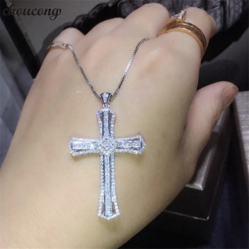 

choucong Statement Cross Pendant AAAAA Cz Stone 925 Sterling silver Cross Pendant Necklace for Women Men Party Wedding jewelry