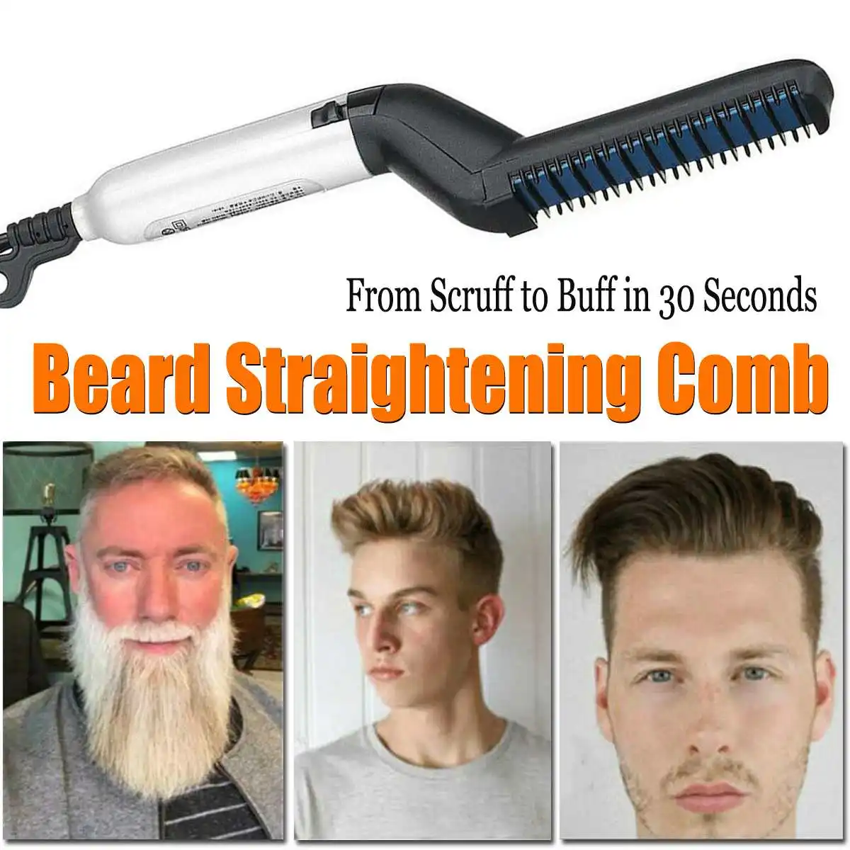 

Multifunctional Men Hair Comb Quick Beard Straightener Curling Curler Show Cap Men Beauty Hair Styling Tool with Gift Box Pack